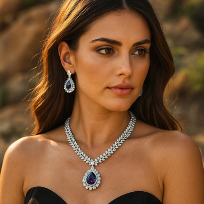 Aanura Royal Black Teardrop Necklace Set