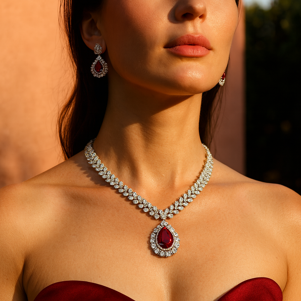 Aanura Royal Black Teardrop Necklace Set