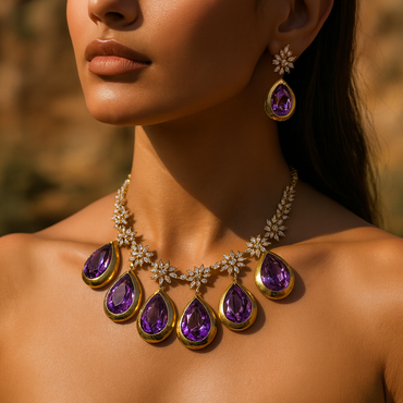 Aanura Green Teardrop Floral Necklace Set