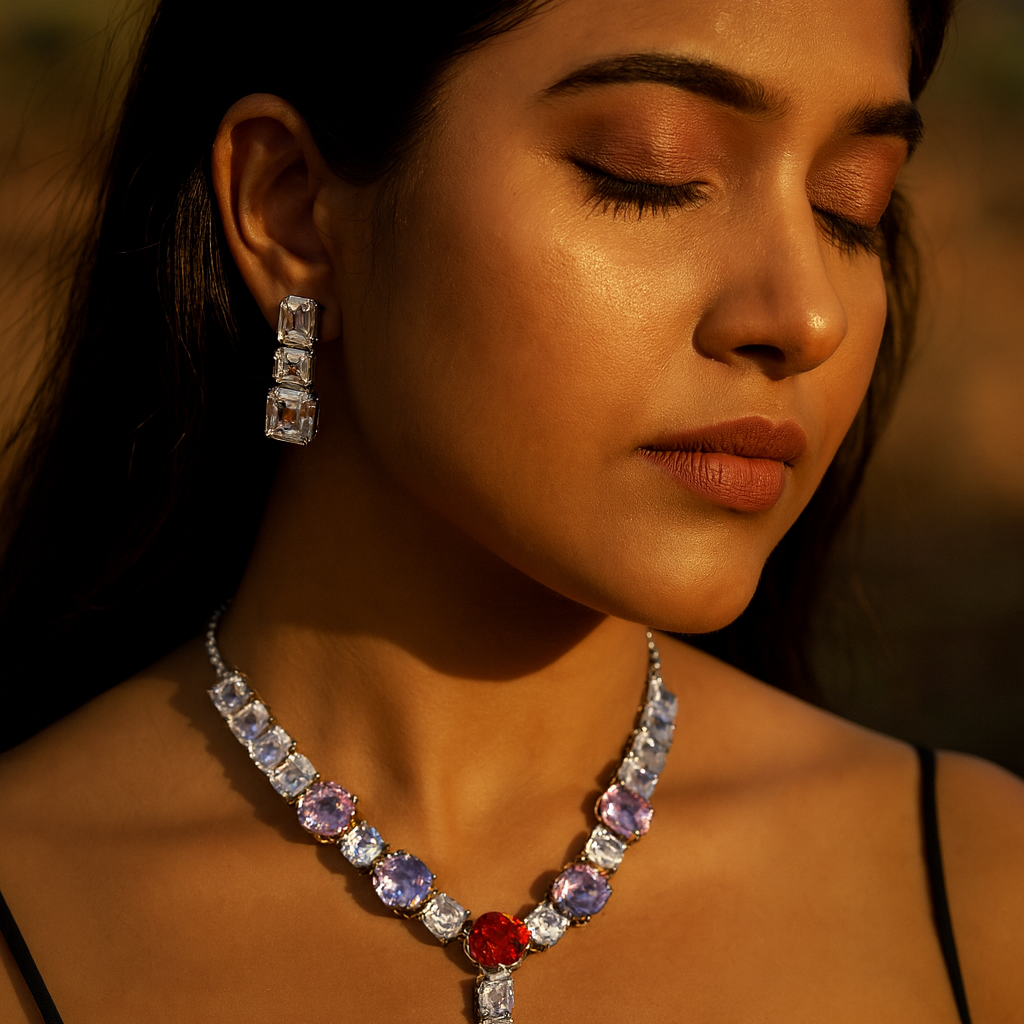 Aanura Red Center Multicolor Crystal Necklace