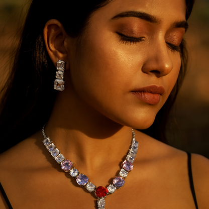 Aanura Red Center Multicolor Crystal Necklace