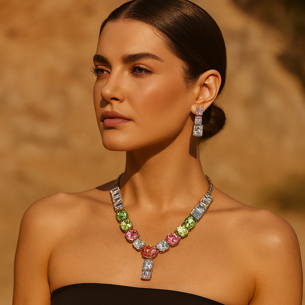 Aanura Red Center Multicolor Crystal Necklace