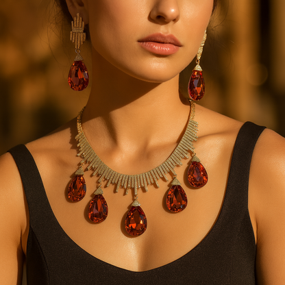 Aanura Orange Teardrop Crystal Necklace Set