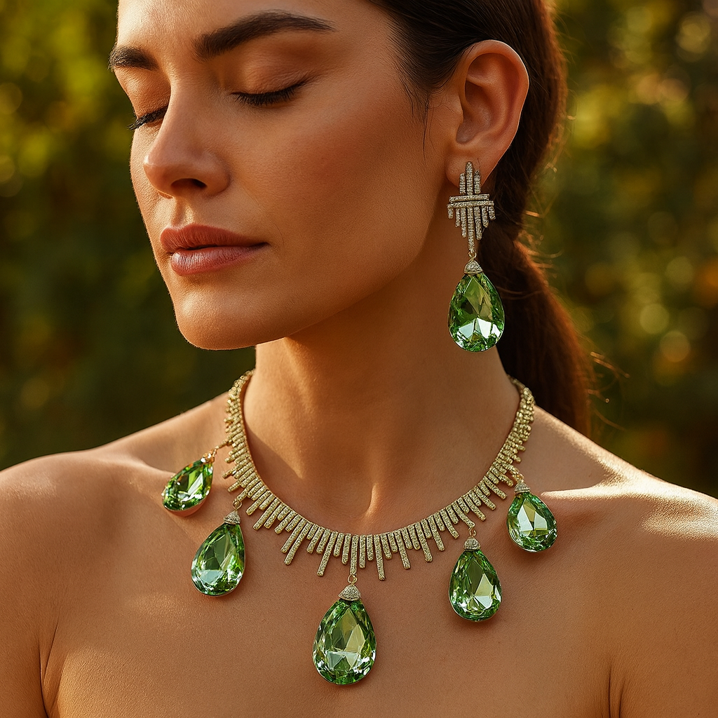 Aanura Orange Teardrop Crystal Necklace Set