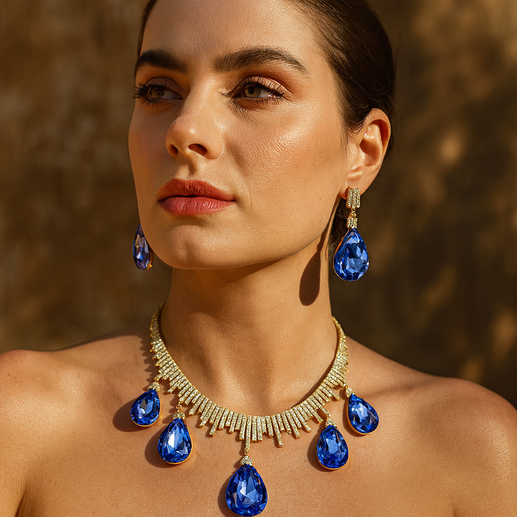 Aanura Orange Teardrop Crystal Necklace Set