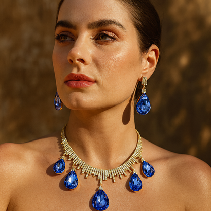 Aanura Orange Teardrop Crystal Necklace Set