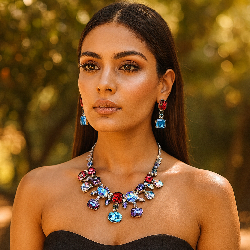 Aanura Multi-Colour Crystal Necklace Set with Earrings