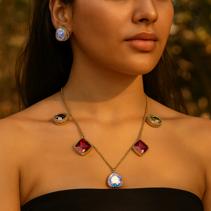 Aanura Multicolor Gemstone Necklace Set in Stainless Steel