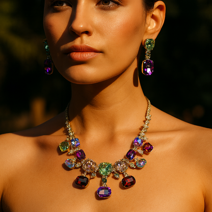 Aanura Multi-Colour Crystal Necklace Set with Earrings