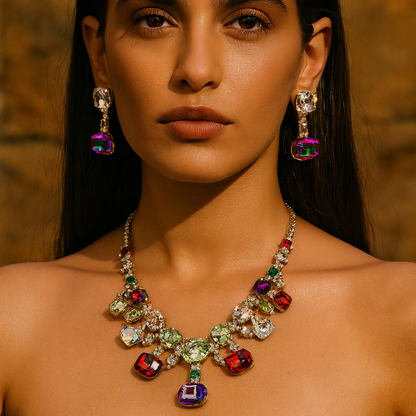 Aanura Multi-Colour Crystal Necklace Set with Earrings