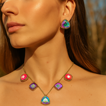 Aanura Multicolor Gemstone Necklace Set in Stainless Steel