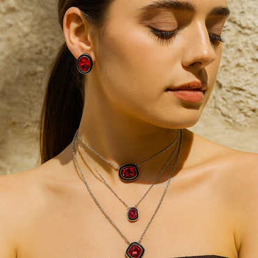 Aanura Layered Red Pendant Necklace Set