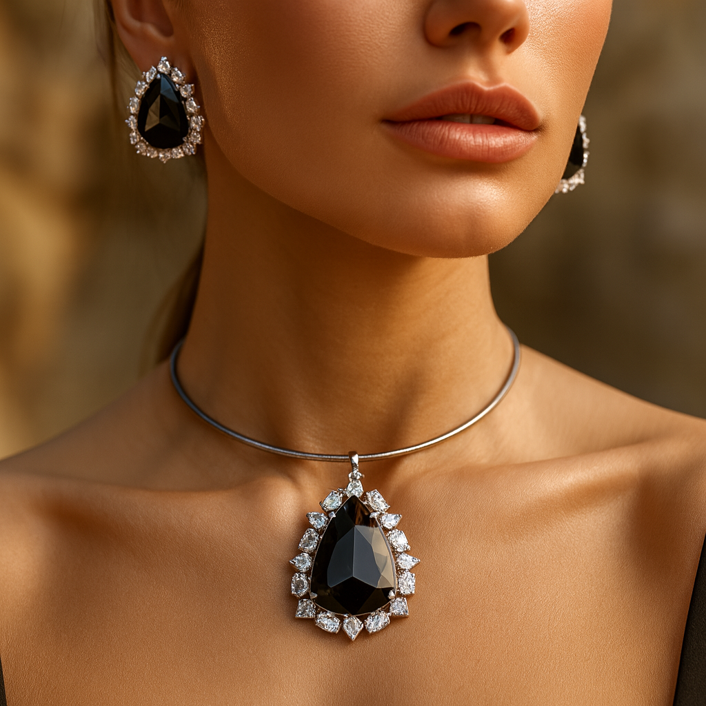 Aanura Black Onyx Teardrop Necklace Set