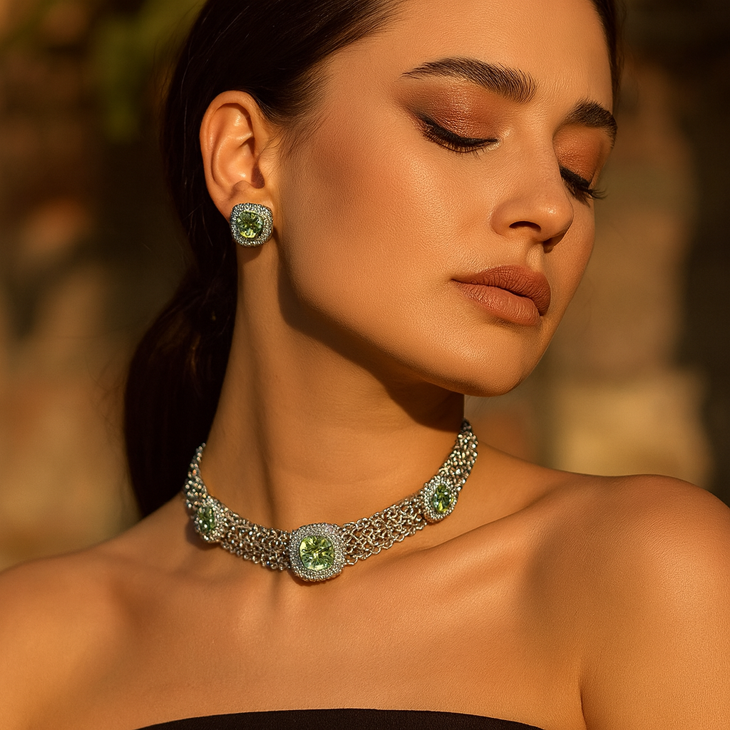 Aanura Multicolor Crystal Choker Necklace Set