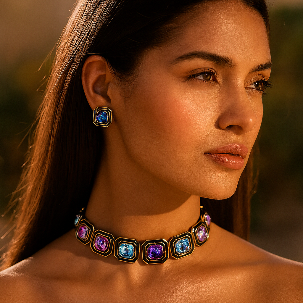 Aanura Bold Multi-Colour Gemstone Choker Necklace