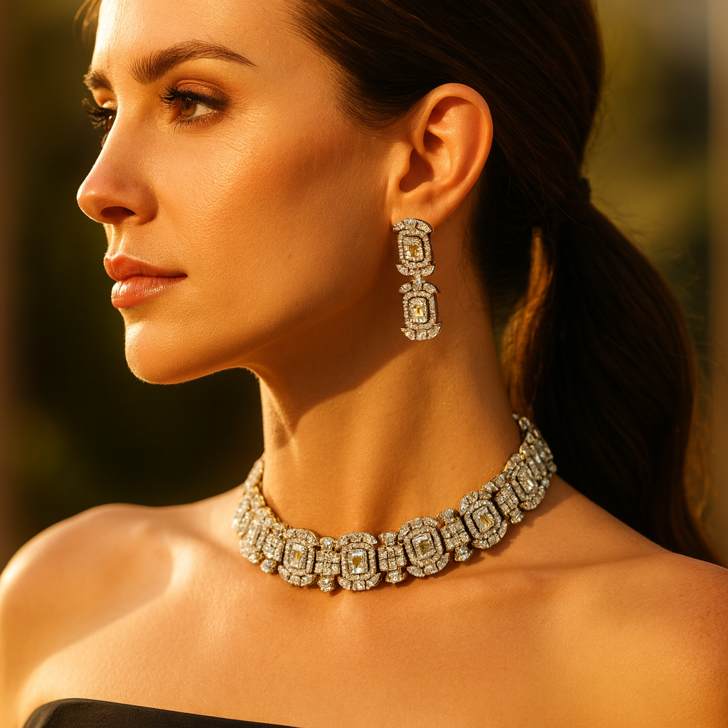 Aanura Green Emerald Choker Necklace Set