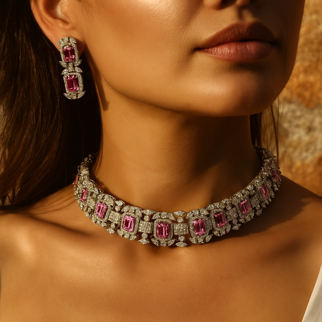 Aanura Green Emerald Choker Necklace Set