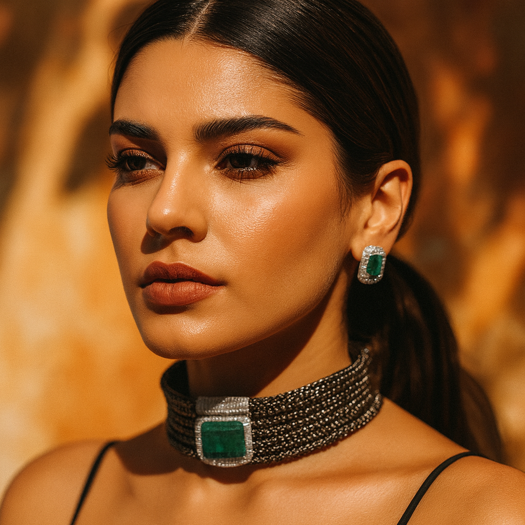 Aanura Emerald Choker Necklace Set