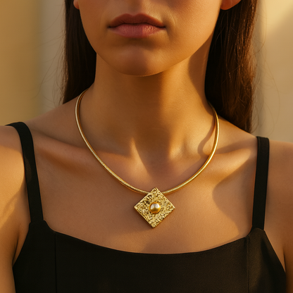 Aanura Gold Choker with Pearl Textured Pendant