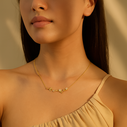 Aanura Floral Gold Necklace with Pearl Accents