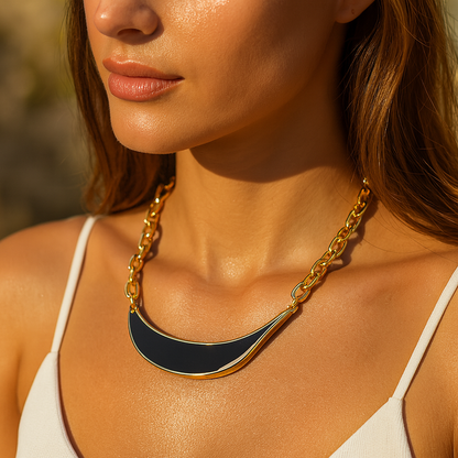 Aanura Bold Gold Chain Necklace with Silver Curve