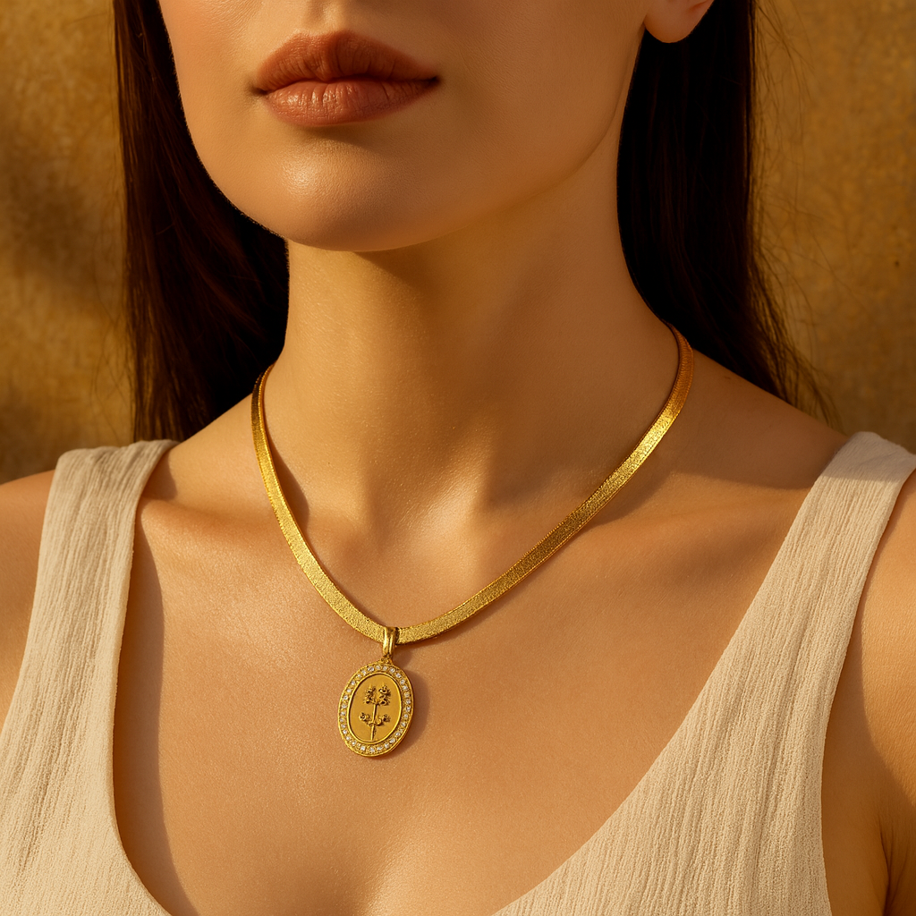 Aanura Gold Om Necklace – Stainless Steel CZ