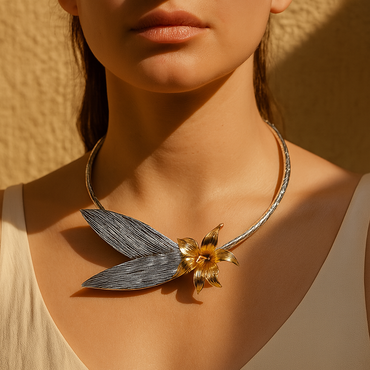 Aanura Silver Floral Statement Choker Necklace