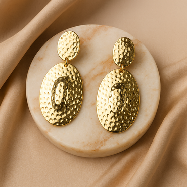 Aanura Textured Gold Oval Statement Earrings