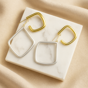 Aanura Dual Tone Geometric Hoop Drop Earrings