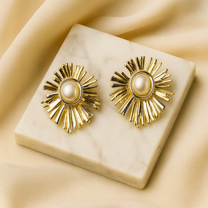 Aanura Radiant Sunburst Pearl Earrings