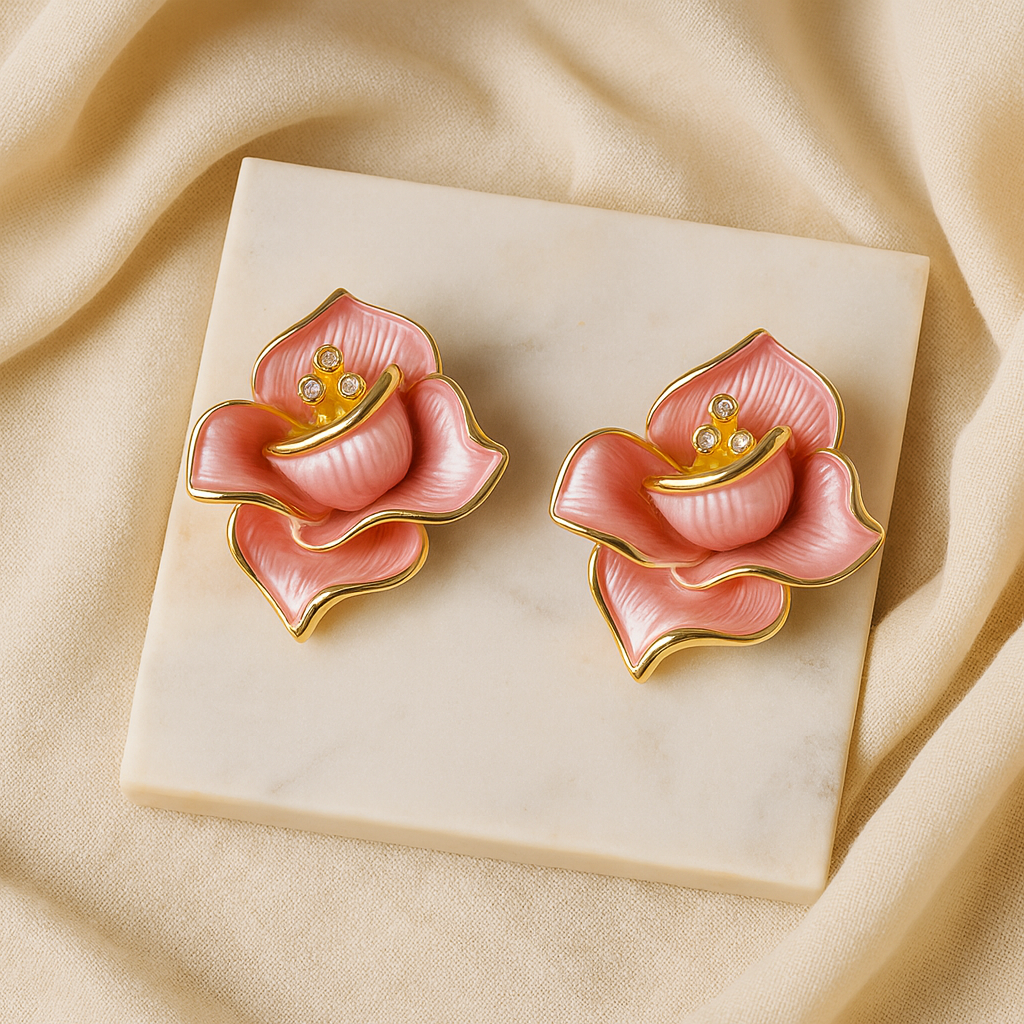 Aanura Pink Blossom Floral Earrings