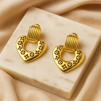Aanura Golden Heart Hoop Earrings