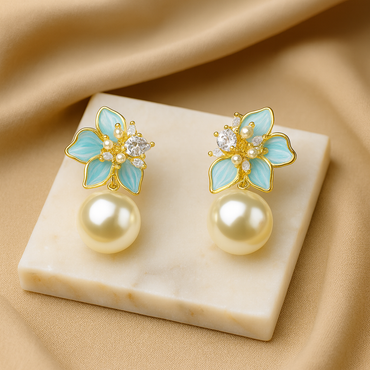 Aanura Floral Pearl Drop Earrings