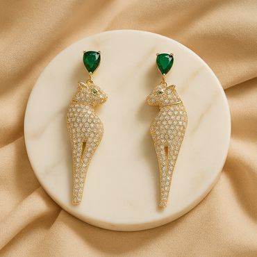 Aanura Panther Green Stone Studded Earrings