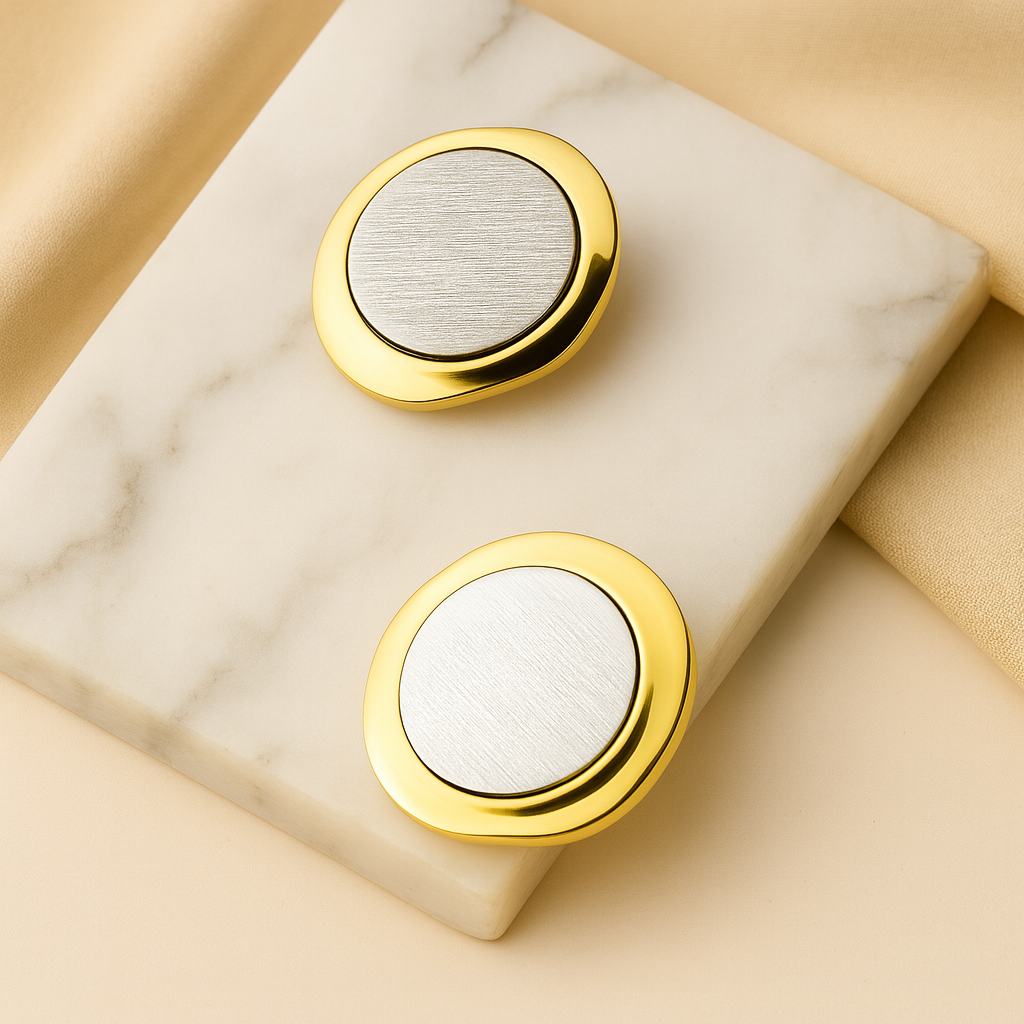 Aanura Dual Tone Round Stud Earrings