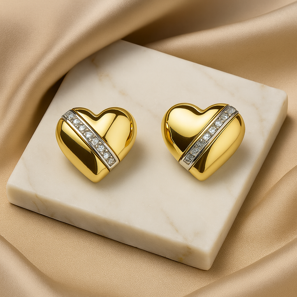 Aanura Golden Heart Crystal Stud Earrings