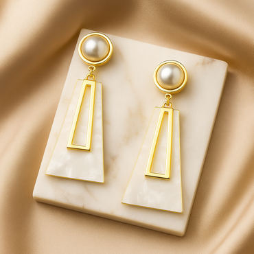 Aanura Pearl Geometric White Gold Drop Earrings