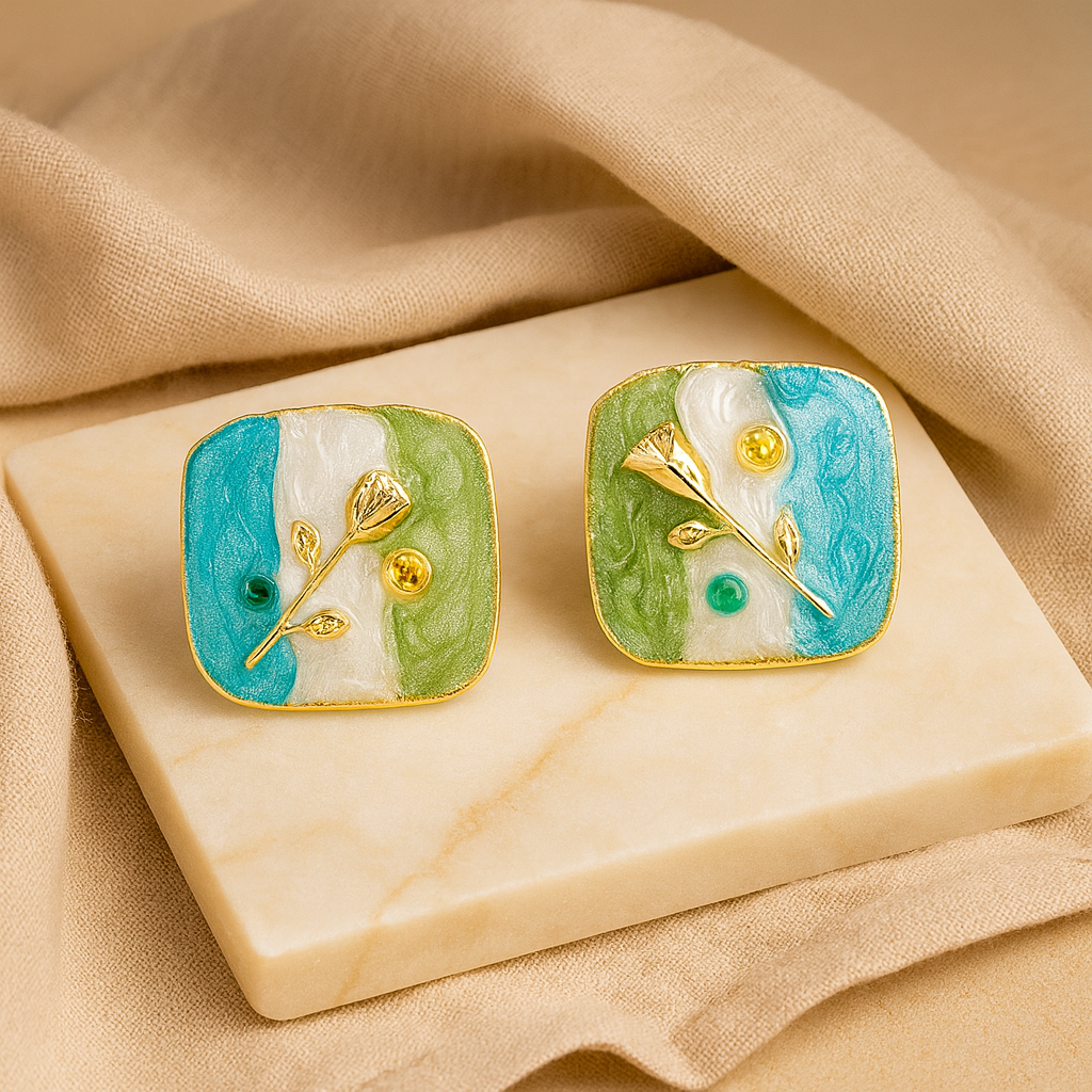 Aanura Enamel Rose Garden Stud Earrings
