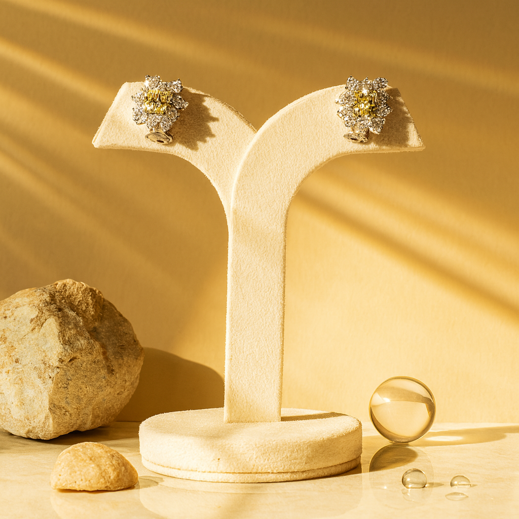 Aanura Red Gemstone Floral Halo Stud Earrings