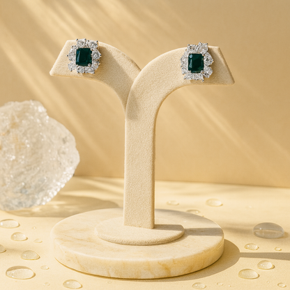 Aanura Red Gemstone Floral Halo Stud Earrings