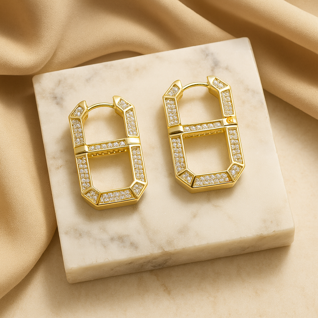 Aanura Geometric Gold Crystal Hoop Earrings