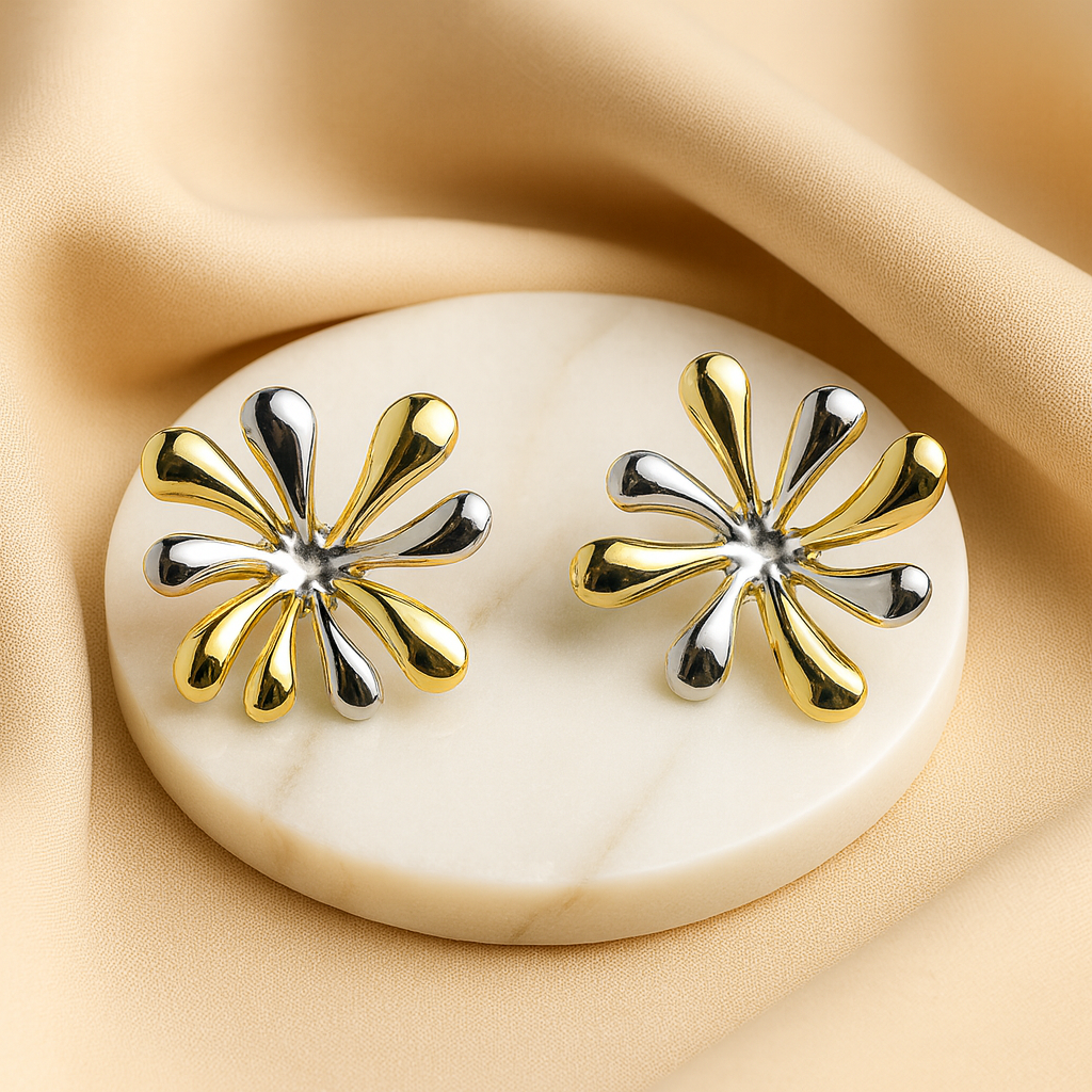 Aanura Dual Tone Floral Burst Earrings
