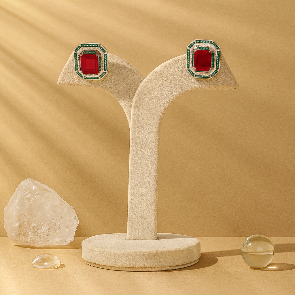 Aanura Ruby & Emerald Octagon Stud Earrings