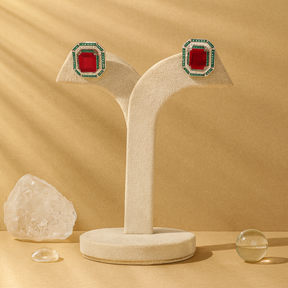 Aanura Ruby & Emerald Octagon Stud Earrings