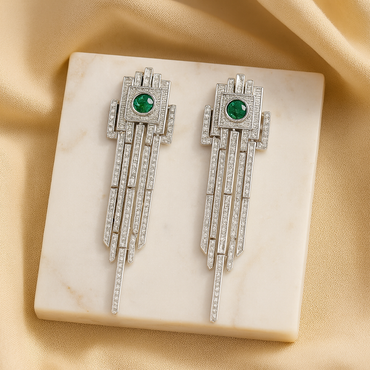 Aanura Emerald Crystal Art Deco Drop Earrings