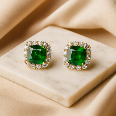 Aanura Emerald Green Halo Stud Earrings