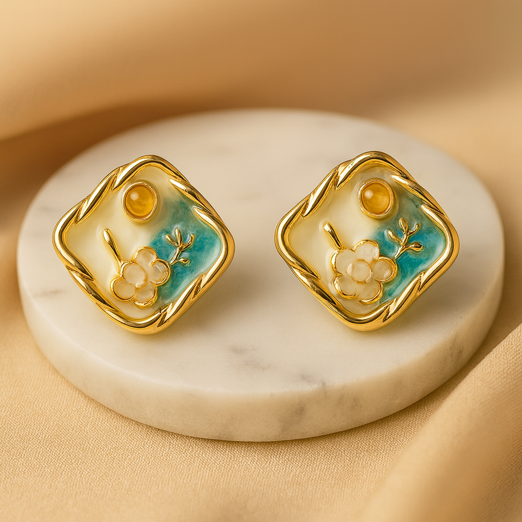 Aanura Garden Bliss Pearl Enamel Stud Earrings