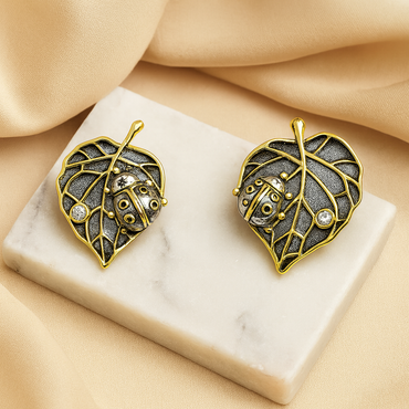 Aanura Leaf Ladybug Earrings