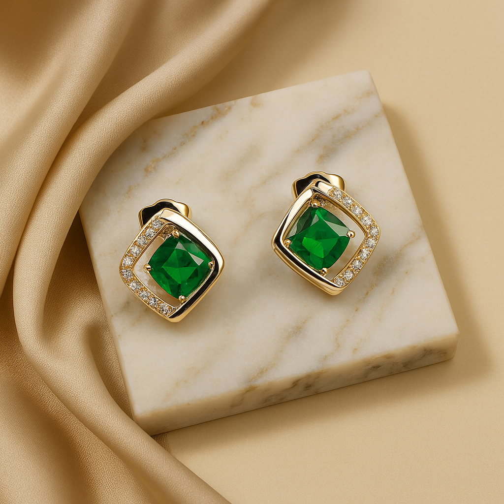 Aanura Emerald Geometric Stud Earrings