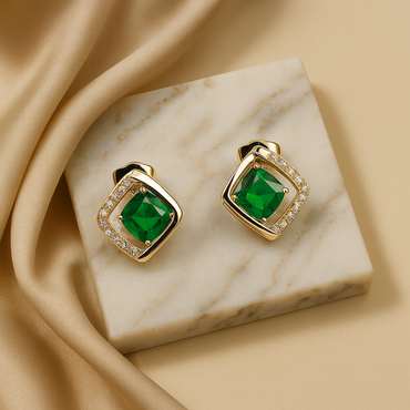 Aanura Emerald Geometric Stud Earrings